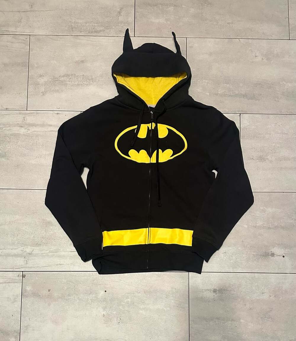 DC Comics Batman Zip-Up Hoodie Size S Black Yellow Logo Bat Ears